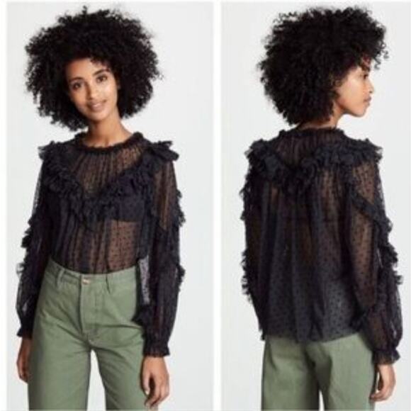 Ulla Johnson Black Dita Ruffle Sheer Blouse Size 4? - Picture 5 of 15